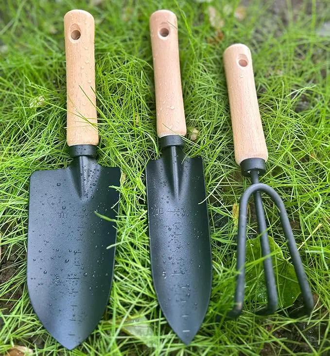 Garden Tools Set-Garden Trowel, Large Succulent Plant Transplant Trowel Set,3 Piece Large Premium Gardening Hand Kit,1 Narrow Shovel,1 Wide Shovel and 1 Garden rake Tools Set Gift for Mens and Womens by GreenHaven Gardens