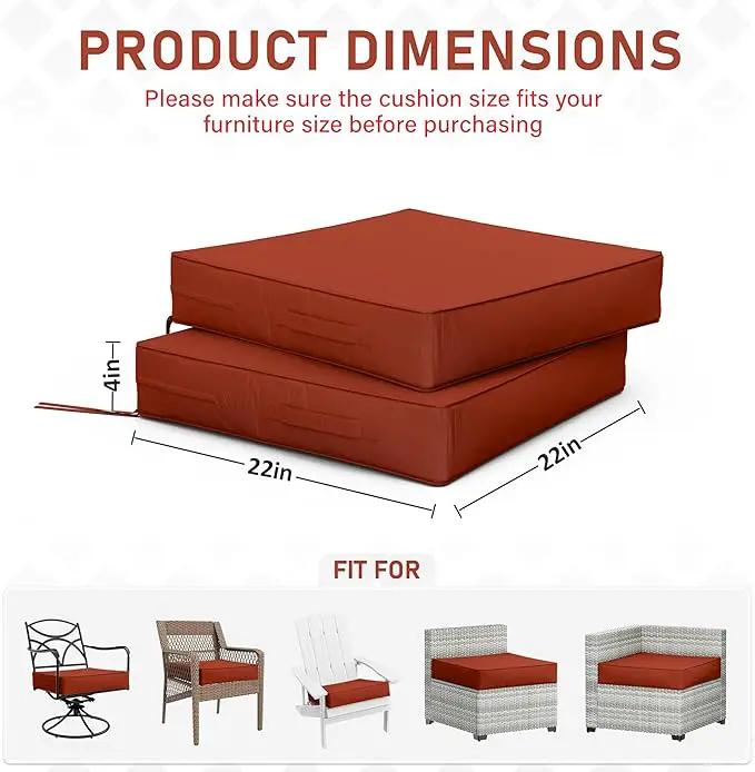Patio Chair Cushions 22 X 22 X 4 Inch Waterproof Outdoor Seat Cushions for Patio Furniture, Outdoor Sofa Couch Pads with Ties & Handle, Set of 2, Terra Red by GreenHaven Gardens