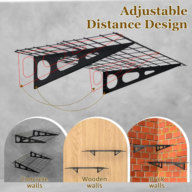 2 Pack 2x6 FT Garage Shelving Wall Mounted, 24x70 inch Floating Shelves, Heavy Duty Storage Rack, Black 440lbs Each Floor Bearing by GreenHaven Gardens