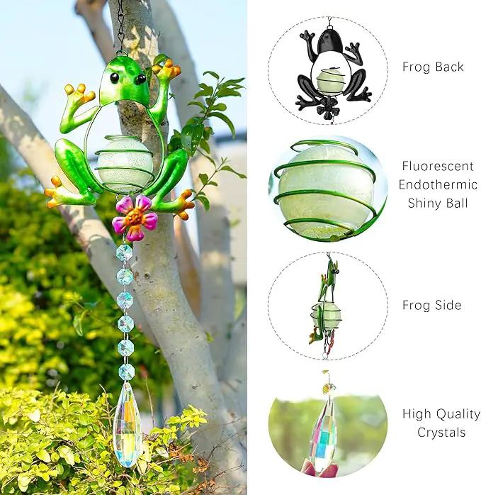 Stained Glass Metal Frog Suncatcher Crystals for Window Ornament - 17" Outdoor Fence Wall Art Decor, Rainbow Maker Hanging for Garden Yard Living Room Bedroom Patio Balcony by GreenHaven Gardens