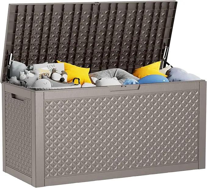100 Gallon Outdoor Storage Box - Deck Box Waterproof Patio Furniture, Garden Tools, Cushions, Pool Accessories Outside Storage Resin Box by GreenHaven Gardens