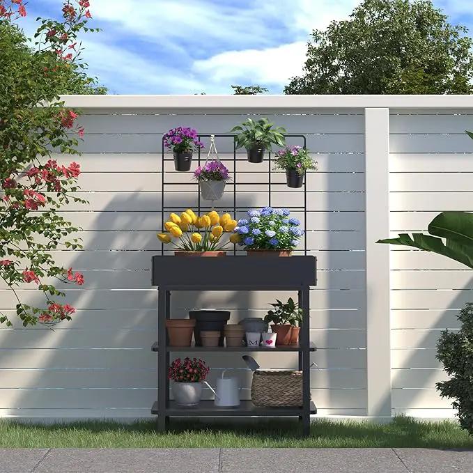 Elevated Planter Box with Trellis Raised Garden Bed with Legs Outdoor Standing Flower Beds for Patio Vegetable Herb by GreenHaven Gardens