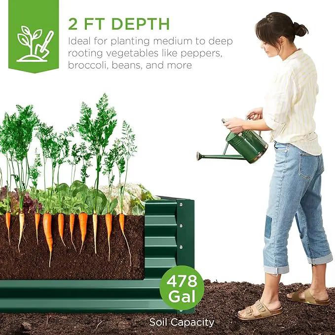 Best Choice Products 8x4x2ft Outdoor Metal Raised Garden Bed, Deep Root Planter Box for Vegetables, Flowers, Herbs, and Succulents w/ 478 Gallon Capacity - Dark Green by GreenHaven Gardens