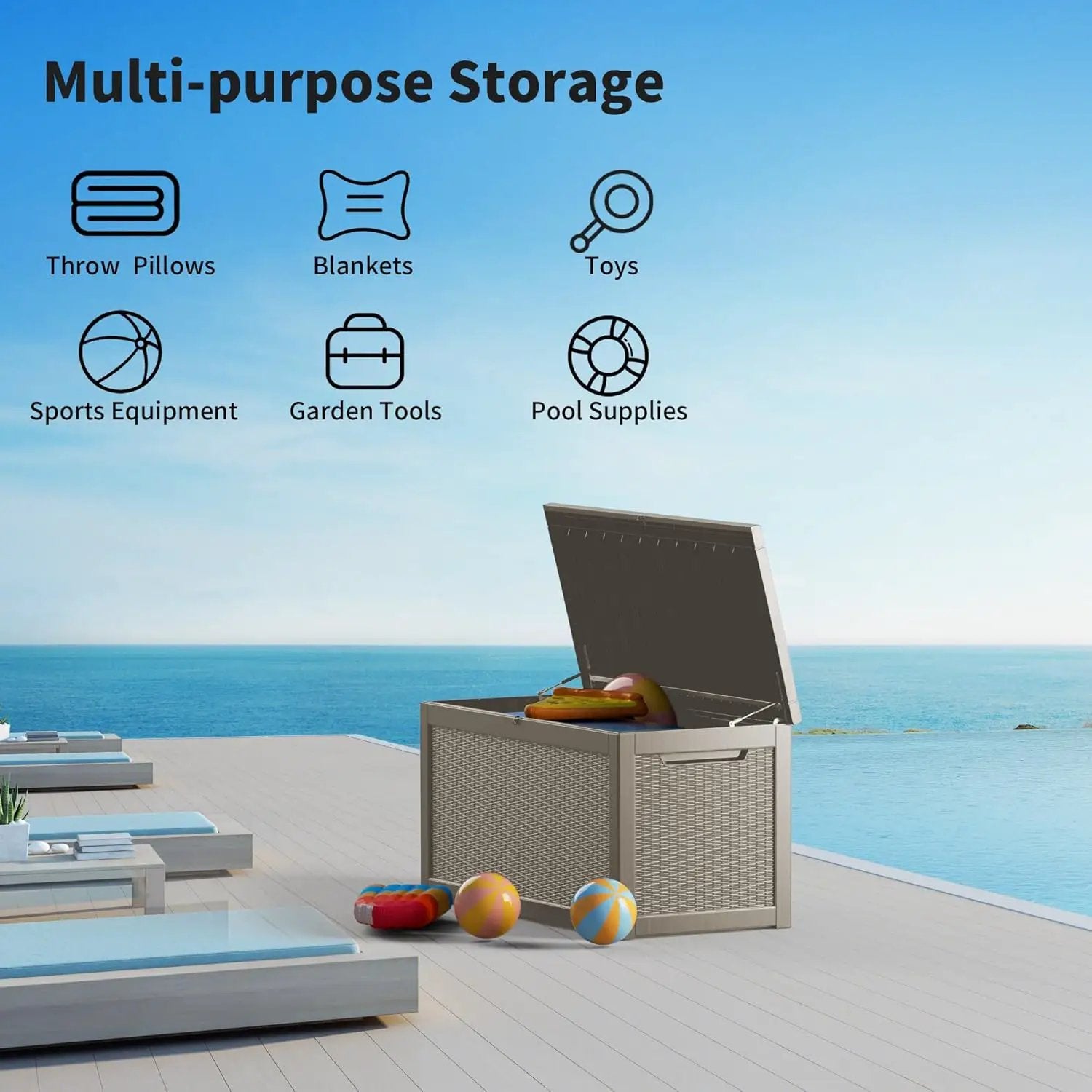 320 Gallon Waterproof Large Resin Deck Box Indoor/Outdoor Lockable Storage Container and Seating for Garden, Pool, and Patio (320 Gallon, Grey) by GreenHaven Gardens