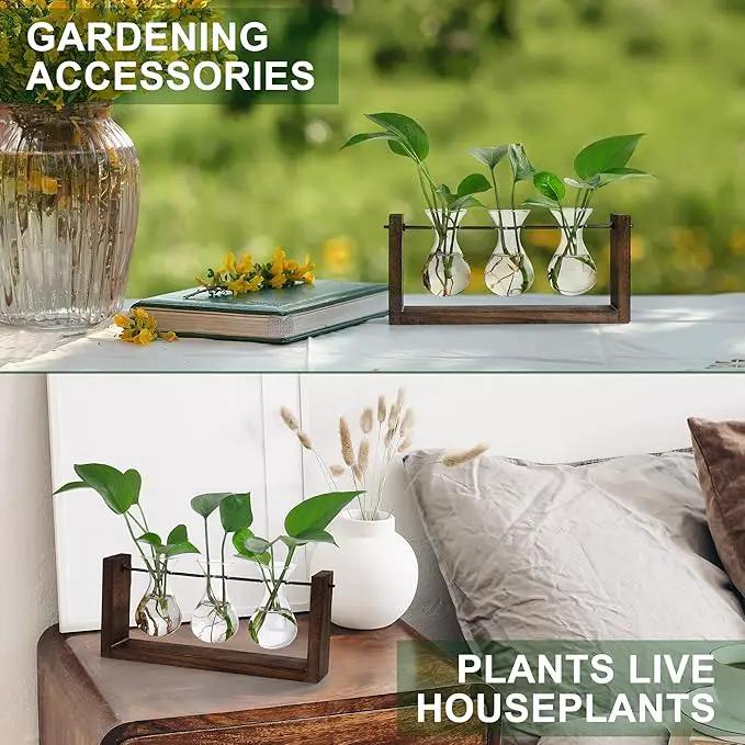 YIBOT Wall Hanging Planter Propagation Station, Plant Terrarium with Wooden Stand, Hydroponics Plants Home Office Living Room Decor Gift-3 Bulb Glass Vases by GreenHaven Gardens