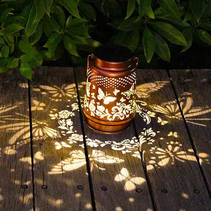 2 Pack Solar Butterfly Lanterns Outdoor Hanging Decor Lantern,Waterproof Hollow Out Retro Metal Decorative Garden Light,Graceful Decoration for Patio,Yard,Landscape,Festival by GreenHaven Gardens
