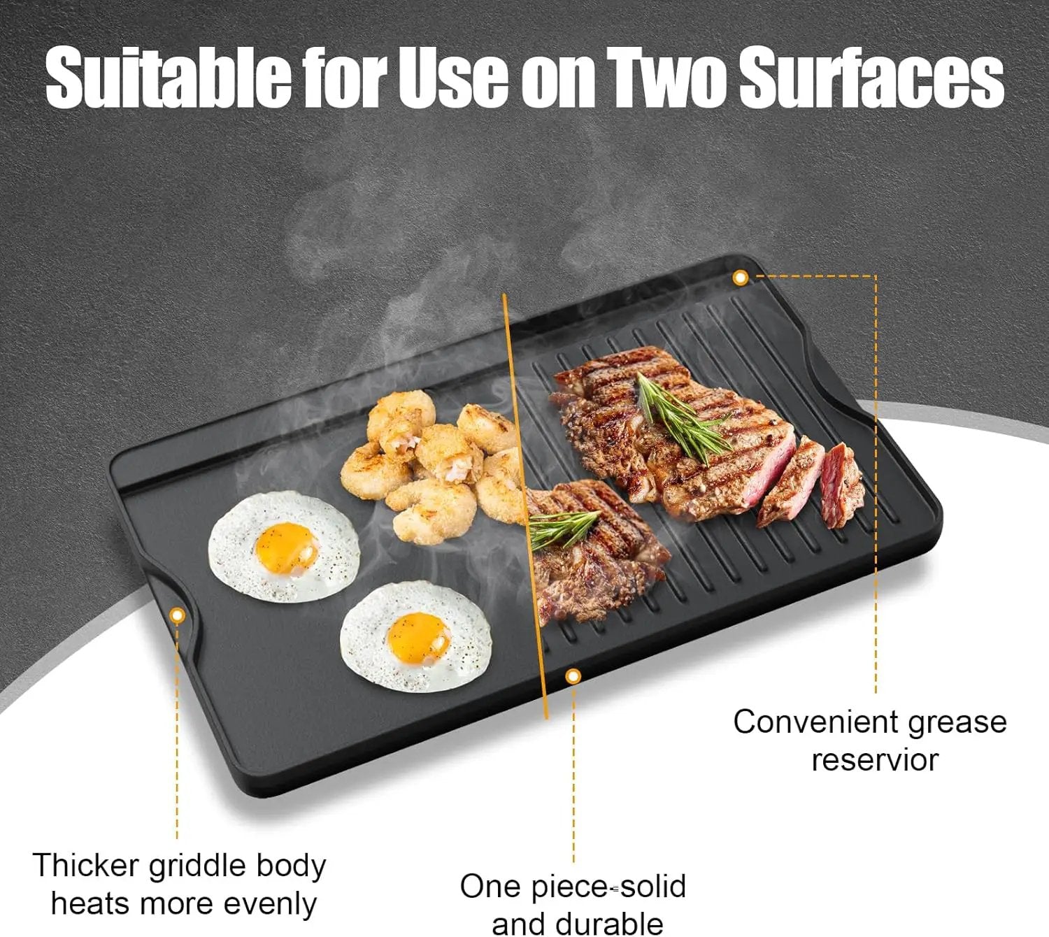AJinTeby 2-in-1 Reversible 16” x 24” Pre-Seasoned Cast Iron Cooking Griddle for Gas Stove/Charcoal/Electric/Propane/Gas Grill, Flat Griddle Top Plate for Camping Tailgating by GreenHaven Gardens