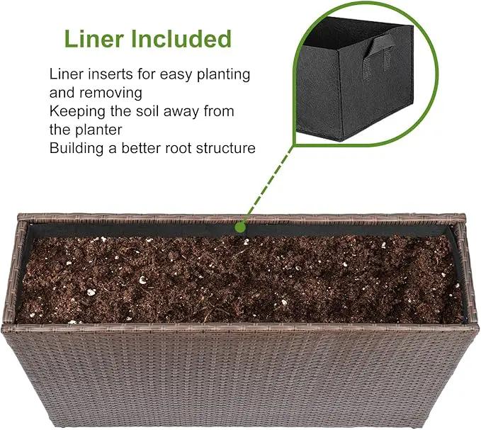 LEWIS&WAYNE Large Rectangular Block Planter Box Handmade Wicker Tall Planters for Outdoor Plants with Removable Liners Modern Planter for Indoor Outdoor Patio Deck - Brown, 38''x11''x30'' by GreenHaven Gardens