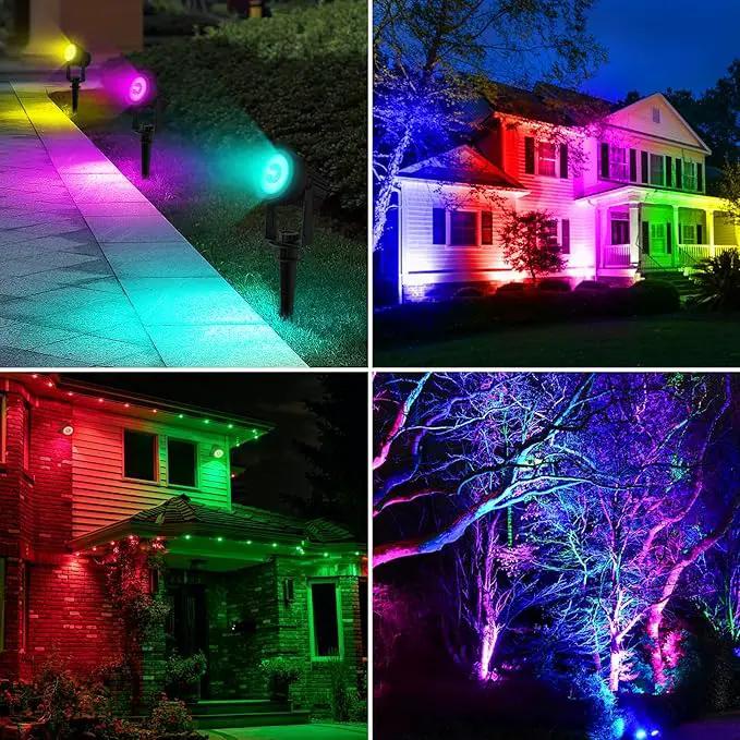 T-SUNUS Color Changing Solar Landscape Spotlights 2 Pack, IP65 Waterproof Lights 9.8ft Cable, Outdoor RGB Spot Light With Separated Panel for Yard Garden Driveway Porch Walkway Pool Patio by GreenHaven Gardens