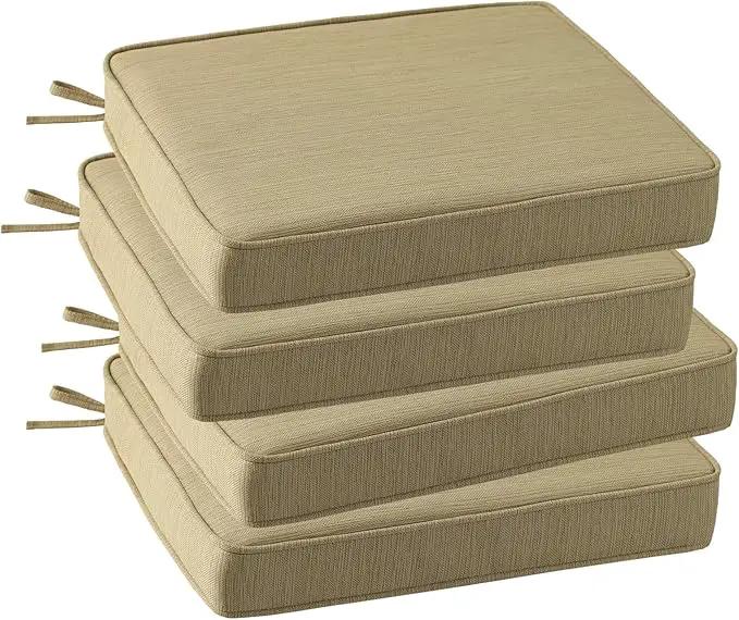 Outdoor Square Corner Seat Cushion, 18.5"x16"x3", Set of 4, Non Slip Seat Cushion Pads with Removable Cover for Patio Furniture, Garden Yard Lawn, Warm Taupe by GreenHaven Gardens