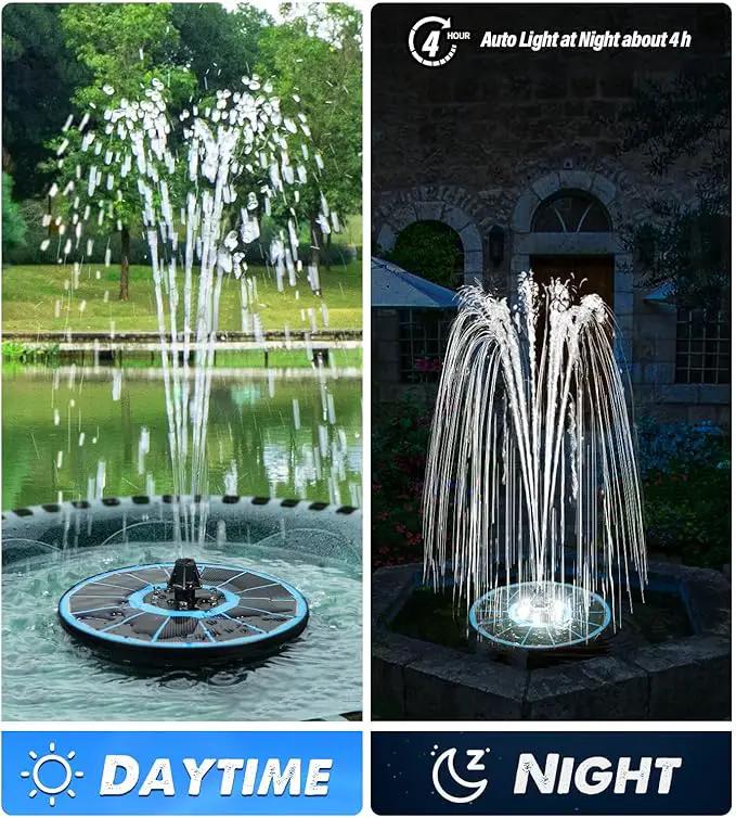 Solar Fountain Glass Panel with 2200 mah Battery, 3.5W Floating Solar Water Fountain with 4 Fixed Rods, Solar Fountain Pump for Bird Bath, Garden, Pond, Pool, Outdoor-White Lights by GreenHaven Gardens