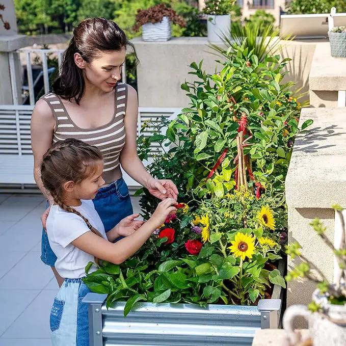 Land Guard Galvanized Raised Garden Bed with Legs, 48×24×32in Large Metal Elevated Raised Planter Box with Drainage Holes for Backyard, Patio, Balcony, 400lb Capacity by GreenHaven Gardens