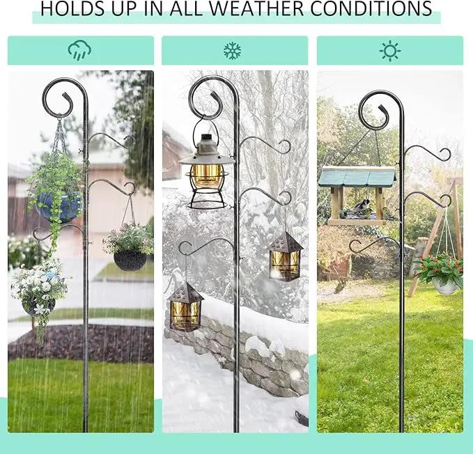 108 Inch Shepherds Hooks for Outdoor 2 Pack, Bird Feeder Poles with 4 Hooks, Shepherds Hook for Bird Feeders Outside with Base, Garden Pole for Hanging Plant Baskets, Weddings Decor (108 Inch) by GreenHaven Gardens