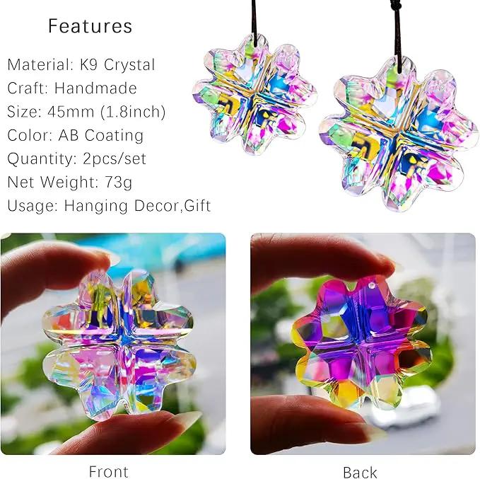 HDCRYSTALGIFTS 2PCS Crystal Prisms Suncatchers for Windows Christmas Ornaments,Lucky Four Leaf Clover Rainbow Maker Hanging Prism Sun Catchers for Home Garden Decoration,45mm by GreenHaven Gardens