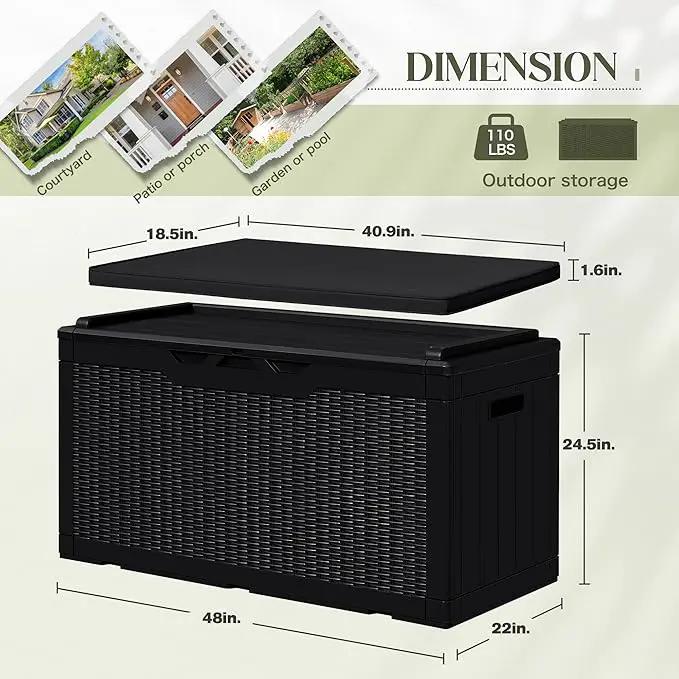 Greesum 100 Gallon Resin Deck Box Large Outdoor Storage with Cushions for Patio Furniture, Garden Tools, Pool Supplies, Weatherproof and UV Resistant, Lockable, Black by GreenHaven Gardens