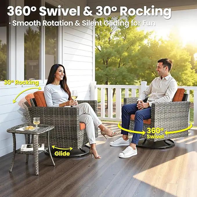 ovios 7 Pieces Patio Furniture Set with 42" Fire Pit Table, Outdoor Wicker Sofa with Swivel Chairs, All Weather High Back Rattan Couch Conversation Set, Orange Red by GreenHaven Gardens