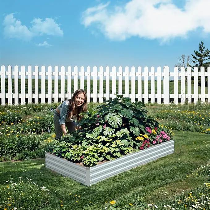 Raised Garden Bed,Galvanized Raised Garden Beds Outdoor for Vegetables Flowers Herbs, Raised Bed Planter Box, Metal Raised Garden Bed Kit with Gloves, 6x3x1ft,Gray by GreenHaven Gardens