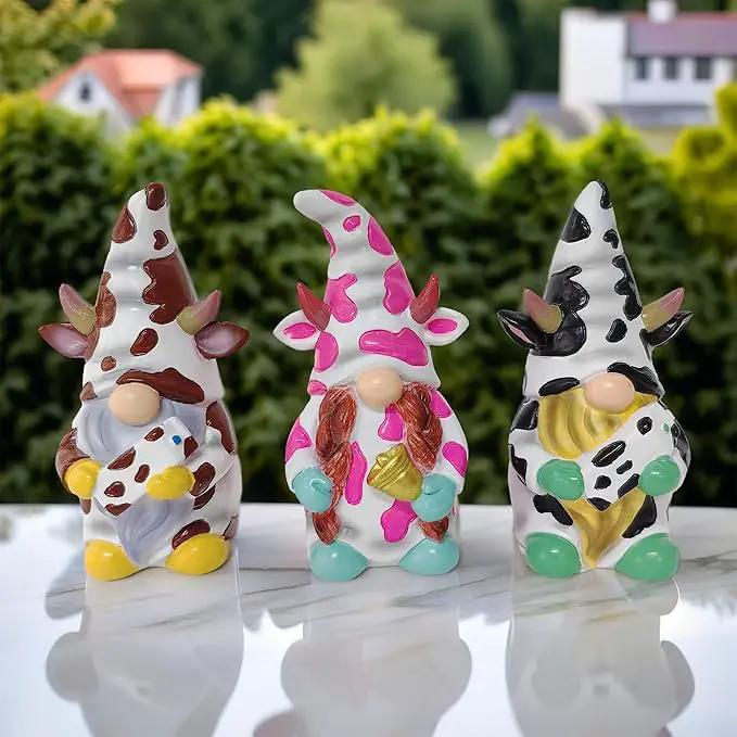 Spring & Summer-Themed Garden Statues – Adorable Outdoor Decor for Lawn, Patio & Porch (Cow Gnome Trio Mini Statue Set of Three, 5" Miniature Figurine and Unique Farm Resin Garden Statue) by GreenHaven Gardens