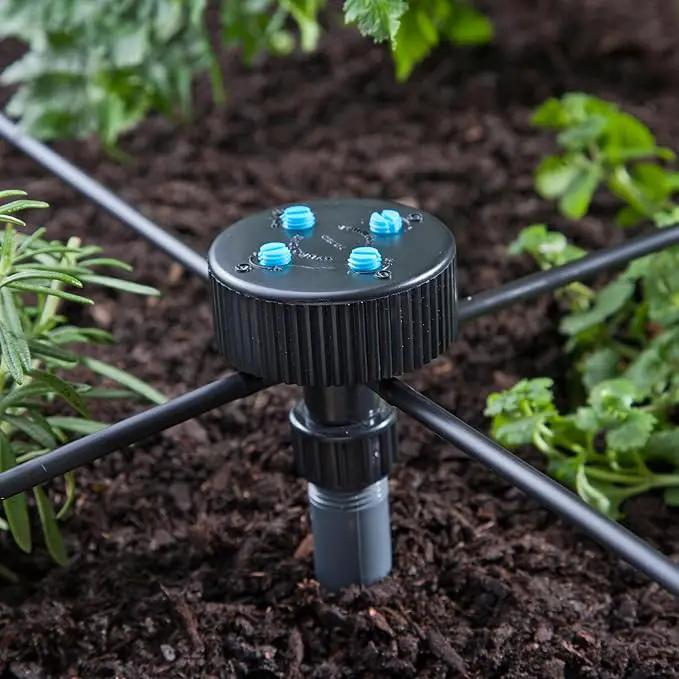 Raindrip 13400UB Hydro-Port Adjustable Four Bubbler, up to 30 GPH Per Outlet, Black-Blue by GreenHaven Gardens