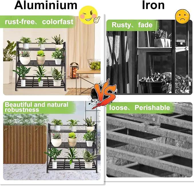 Aluminum Plants Shelf Outdoor, Multiple Flower Holder Rack, Metal Plant Stands Home Decor for Balcony Living Room Patio Garden (3-Tier) by GreenHaven Gardens