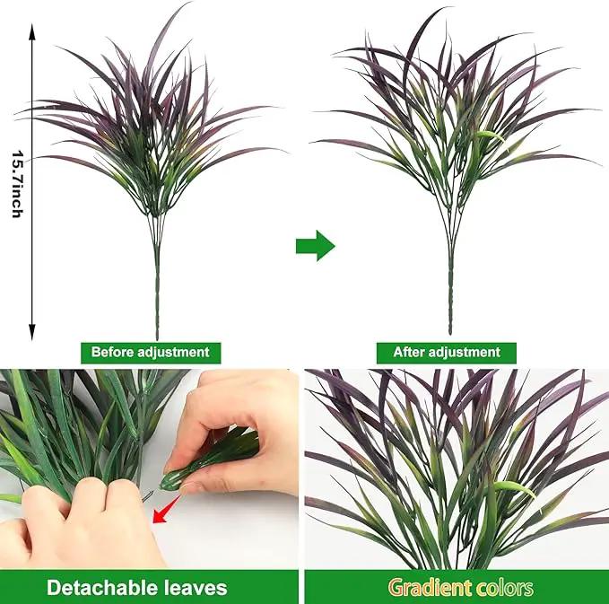 Ouddy Decor 16 Bundles Artificial Plants Outdoor Fake Grass Greenery Stems UV Resistant Faux Plastic Shrubs for Autumn Garden Pathway Front Porch Home Harvest Thanksgiving Halloween Decor, Purple by GreenHaven Gardens
