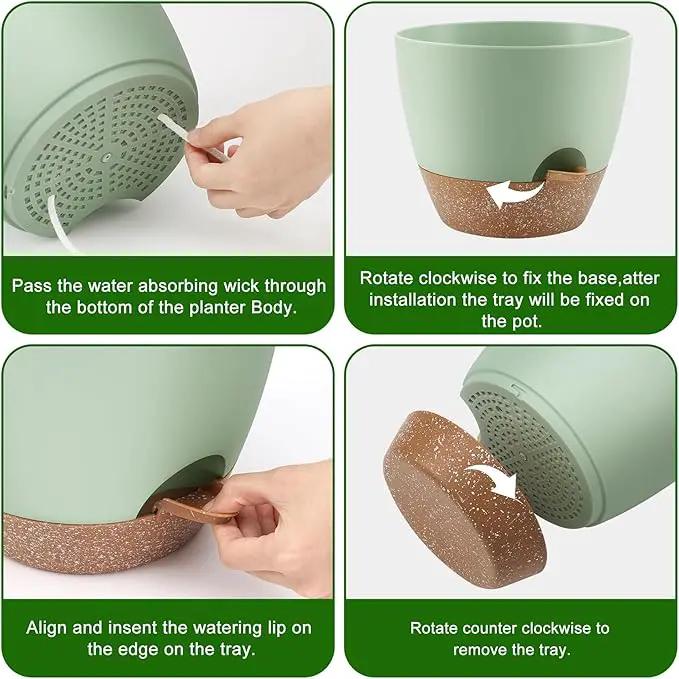 Plant Pots 12/10/9 Inch Self Watering Pots, Set of 3 Plastic Planters with Drainage Holes and Saucers,Plastic Flower Pots,Nursery Planting Pot for Indoor Out Door Plants(Green) by GreenHaven Gardens