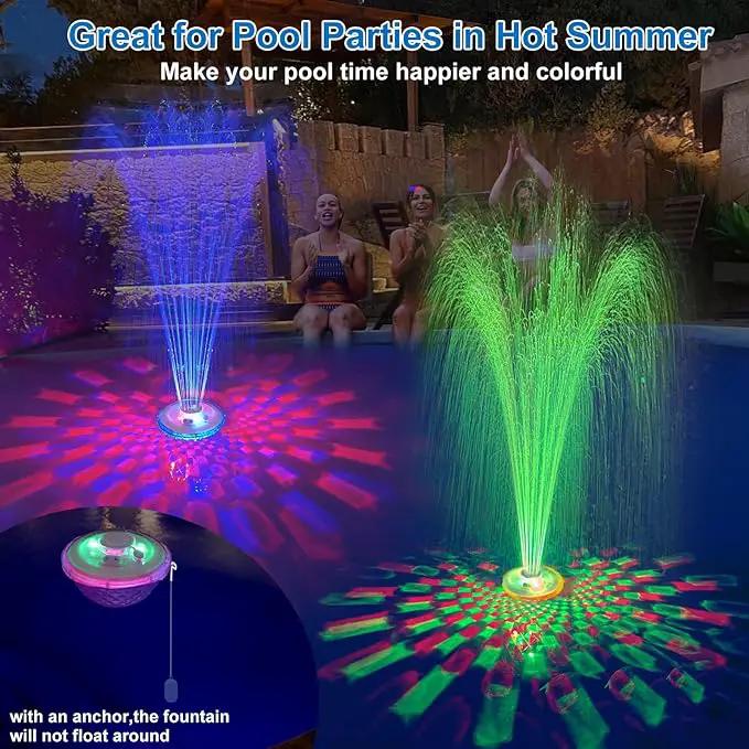 Floating Pool Fountain with Underwater Light Show,Pool Water Fountain Rechargeable Battery Powered,2 Spray Modes Pool Fountain Pump for Inground Above Ground Pools-1PC by GreenHaven Gardens
