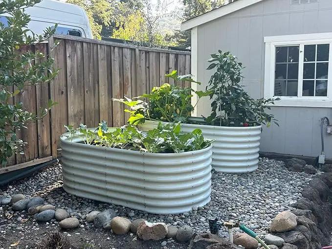 A ANLEOLIFE 8X4X2 ft Galvanized Raised Garden Beds Outdoor, Oval Large Metal Deep Root Planter Box for Planting Vegetables Flowers Herb, Anti-Rust & Easy-Setup, Antique White by GreenHaven Gardens