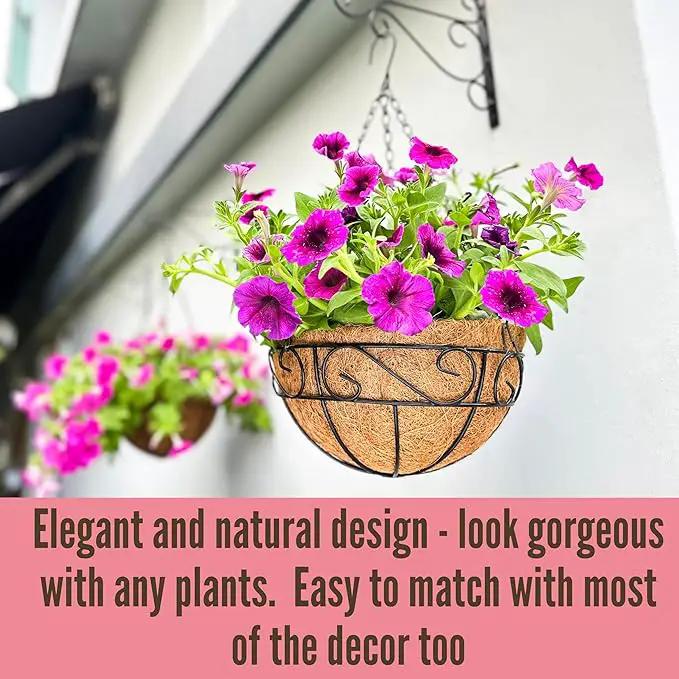 LaLaGreen Hanging Planter for Outdoor Plants (2 Pack, 16 Inch) Hanging Baskets with Coco Liner, Metal Wire Flower Basket Pots with Hook Hanger Balcony Porch Farmhouse Country Style Garden Decor by GreenHaven Gardens