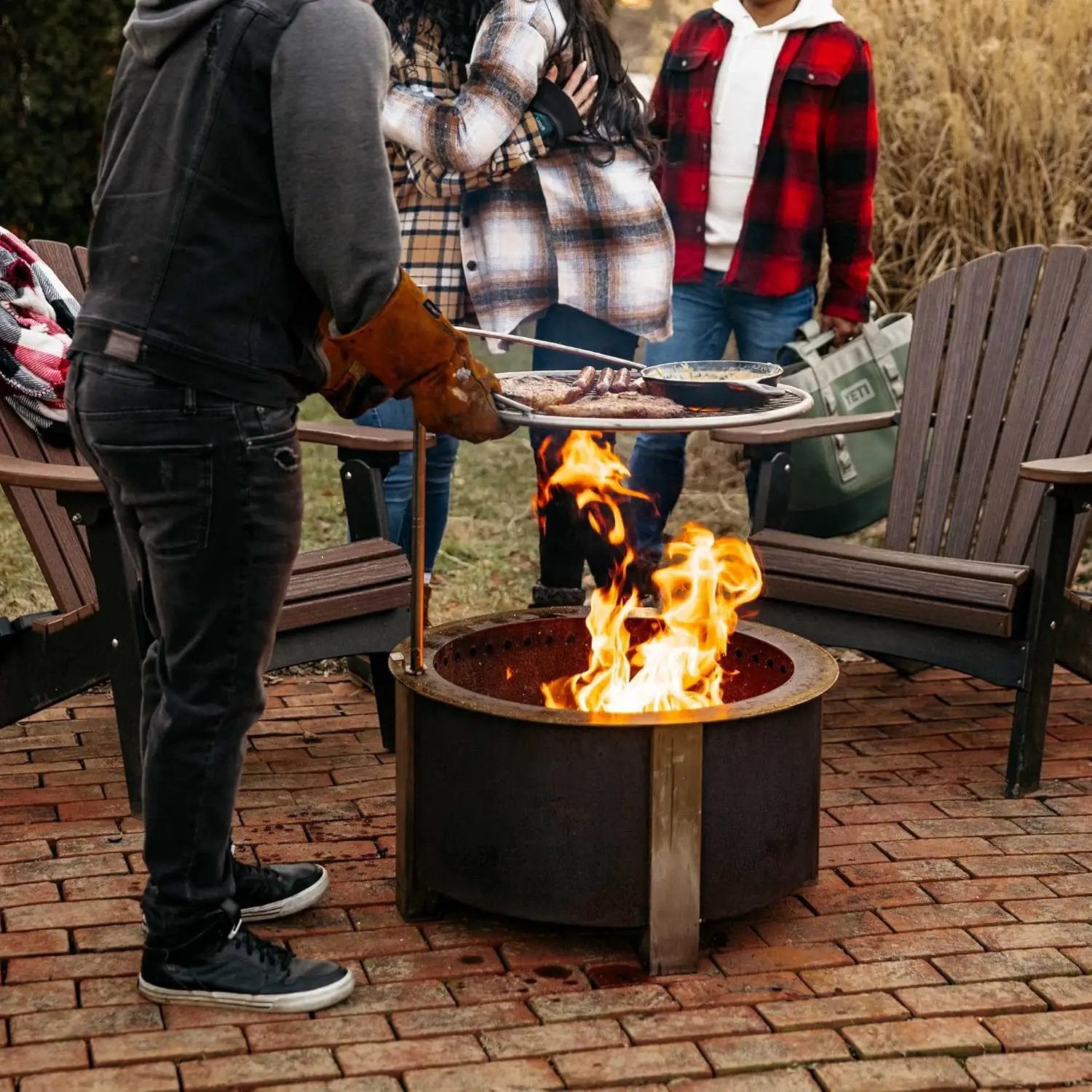 Breeo Smokeless Fire Pit Grilling Bundle (X Series 24 Corten Steel, Outpost Grill, Ash Shovel, & Lid) | 27.5 inch Smokeless Firepit for Outside | Ideal for Families by GreenHaven Gardens