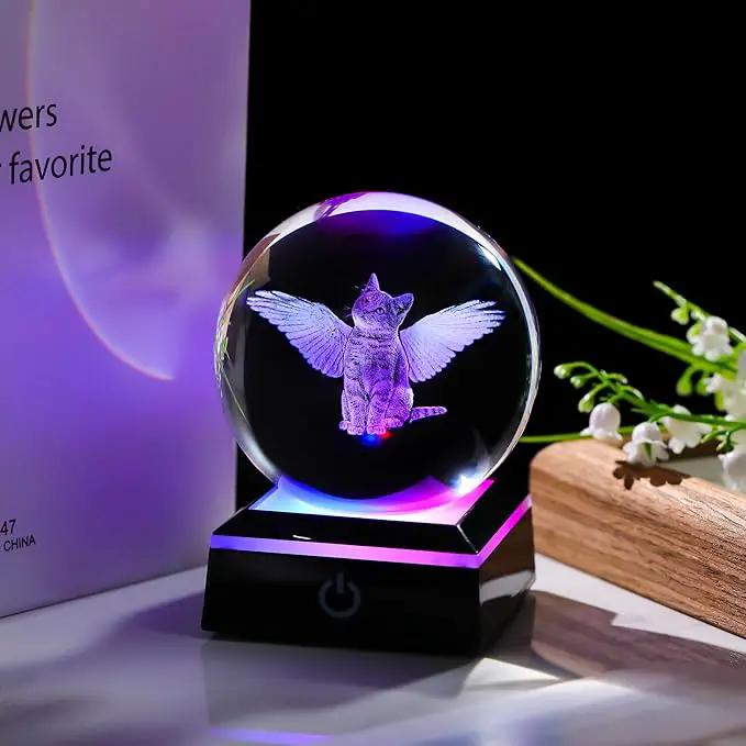 Qianwei Cat Memorial Gifts for Loss of Cat - Pet Memorial Cat Angel Statue 3D Crystal Engraved Office Decor - Remembrance Bereavement Passing Away Sympathy Gifts in Memory of Death by GreenHaven Gardens