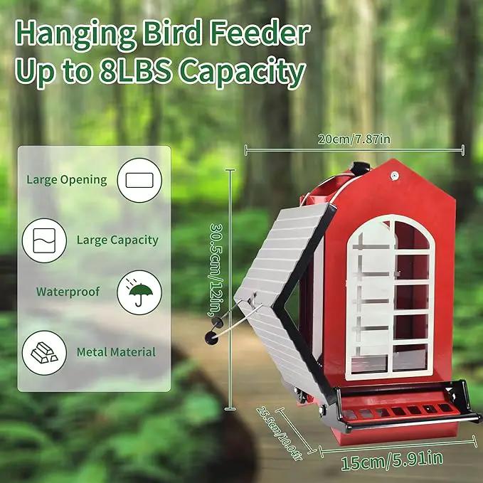 Bird Feeder Squirrel Proof Metal Hanging for Outdoor Wild Bird Seed, 5LBS with Bilateral Weight-Activated Perches, Heavy Duty Bird Feeders for Outside Wild Bird - Red by GreenHaven Gardens