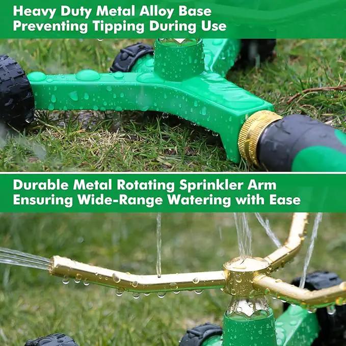 RESTMO 3-Arm Metal Sprinkler with Wheel Base, 360 Degree Automatic Rotary Lawn Sprinkler System for Garden Plant, Flower Bed and Yard Watering and Large Yard Area Watering by GreenHaven Gardens