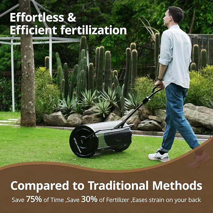 Compost Spreader 36 Inch Towable Peat Moss Spreader with Installation Support Accessories, Metal Mesh Roller Lawn Spreader for Top Soil, Manure, Mulch, Top Dressing - Garden spreaders for lawns by GreenHaven Gardens