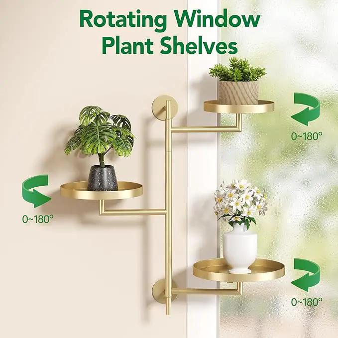 Rotating Window Plant Shelves, 3-Tier Metal Plant Shelf Indoor, Gold Plant Stand, Plant Rack for Wall Planters for Plants Window Sill Gifts for Plant Lovers by GreenHaven Gardens