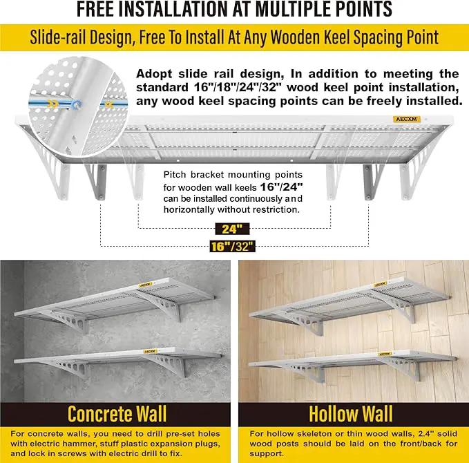 2-Pack 1.64x4ft Adjustable Garage Wall Shelving 560lbs Load Capacity Heavy Duty Wall Mounted Storage Shelf Metal Floating Shelves for Garage(White) by GreenHaven Gardens