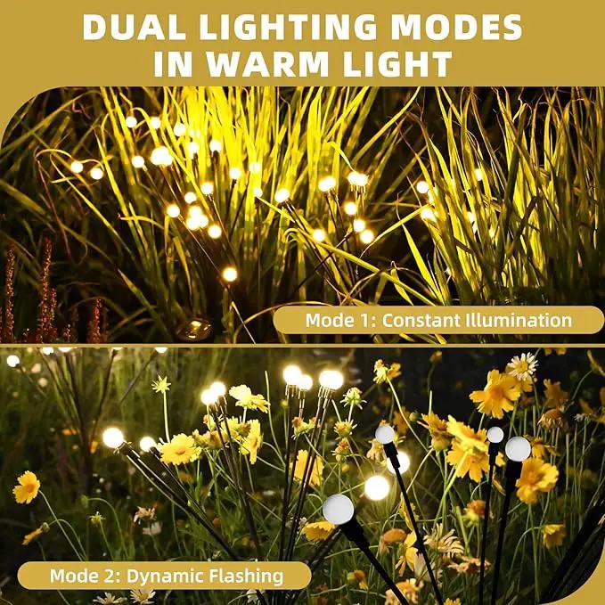 Solar Garden Lights, 2-Pack Dual Mode 20-LED Waterproof Outdoor Solar Firefly Lights for Yard, Patio, Pathway – Warm White Ambiance by GreenHaven Gardens