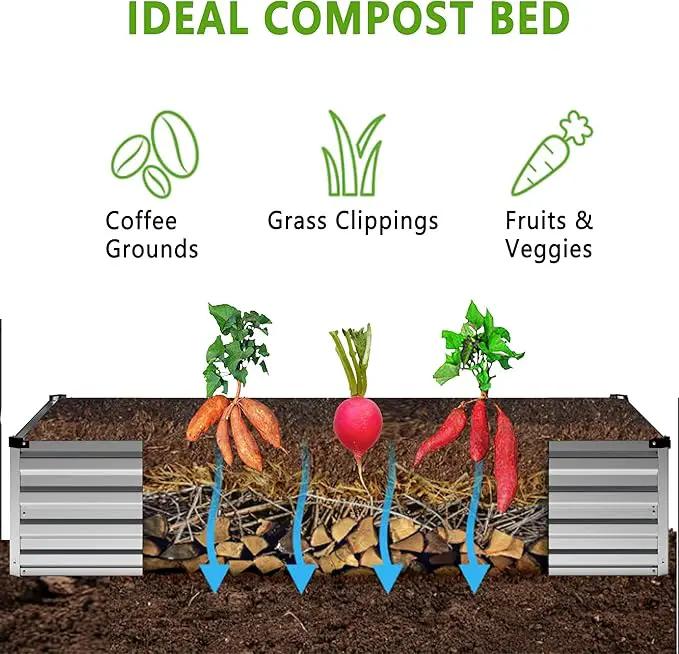 12x4x1FT Galvanized Raised Garden Bed Kit,Vegetable Boxes-Rectangle Metal Flower Box,Large Planter Raised Beds Outdoor Garden for Planting,Fruit,Herb-Sliver by GreenHaven Gardens