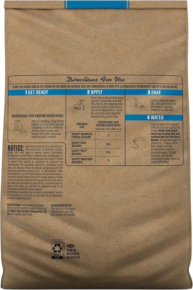 O.M. Scott and Sons Clover Seed, Lawn Seed Grows a Naturally Low Maintenance, Drought-Tolerant Lawn, 1,000 sq. ft., 2 lb. by GreenHaven Gardens
