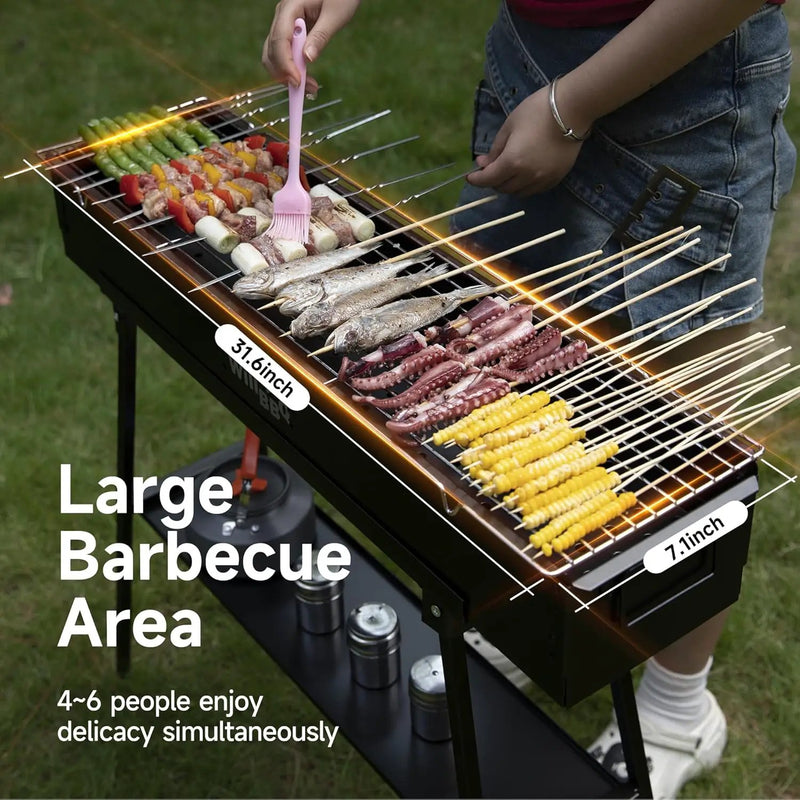 Charcoal Grills Commercial Quality Portable Multiple Size Hibachi BBQ Lamb Skewer Folded Camping Barbecue Grill for Backyard Party Picnic Travel Outdoor Cooking Use(31.6x7.1x5.1 inch),BLACK by GreenHaven Gardens