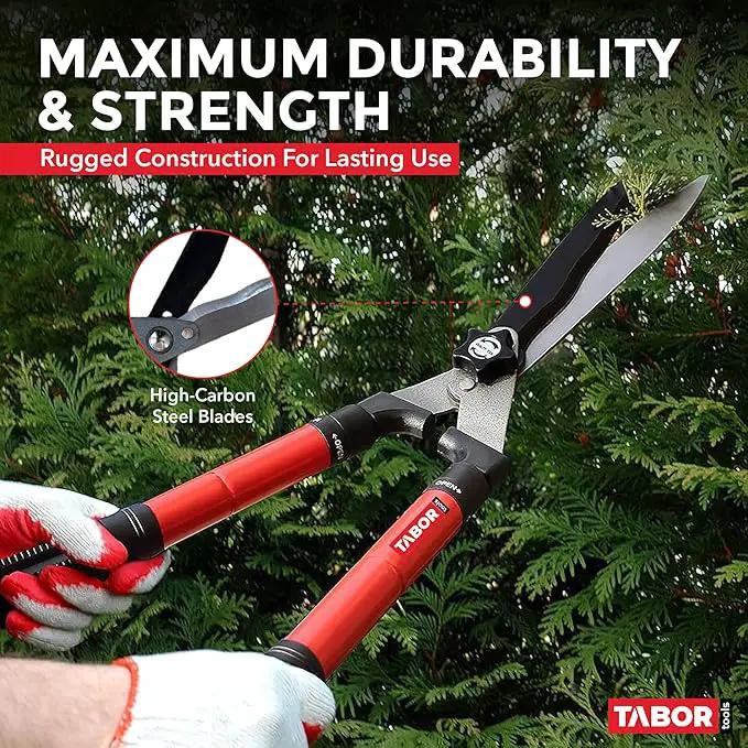 TABOR TOOLS B212A Telescopic Hedge Shears with Wavy Blade and Extendable Steel Handles. Extendable Manual Hedge Clippers for Trimming Borders, Boxwood, and Tall Bushes. by GreenHaven Gardens