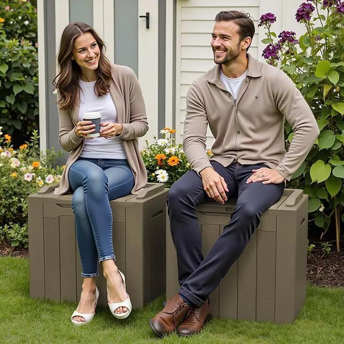 Greesum 31 Gallon Deck Box for Outside, All Weather Outdoor Storage Boxes for Patio Furniture Set, Package Delivery Box, Garden Tools, Light Coffee(Set of 2) by GreenHaven Gardens