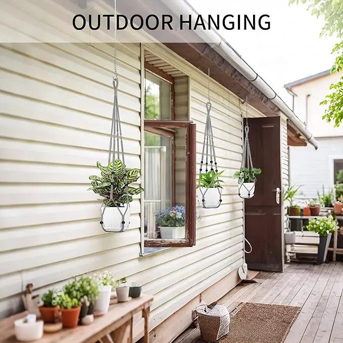 3 Pack Macrame Plant Hanger - 43"/35"/29" Different Sizes, Hanging Planter Basket Flower Pot Holder for Indoor Outdoor, with Wood Beads, Boho Home Decor, Gray (POTS NOT Included) by GreenHaven Gardens