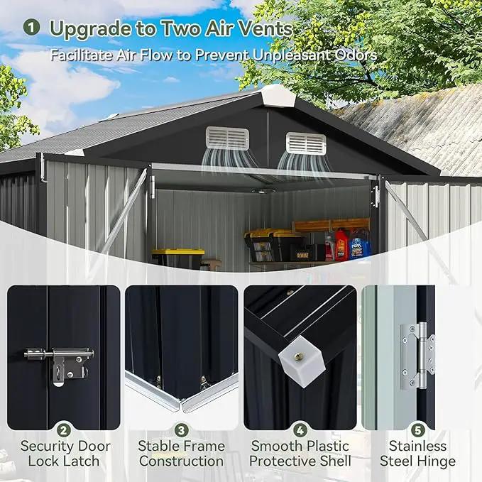 Aoxun 6.2x4 FT Shed Outdoor Galvanized Storage Shed with Large Lockable Doors for Lawn, Backyard, Patio (Black) by GreenHaven Gardens