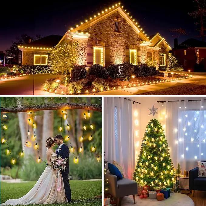 C9 LED Christmas Lights, 34FT 50 Bulbs Outdoor Christmas Decorations for House Waterproof String Lights Extendable Green Wire Fairy Lights for Patio Xmas Garden Party Wedding Holiday Indoor Warm White by GreenHaven Gardens