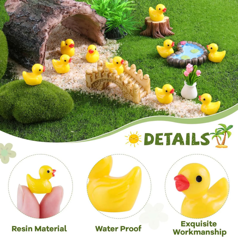120PCS Mini Resin Animals Cute Yellow Tiny Ducks,Miniature Duck Figures to Hide,Little Animal Toys Small Figurines Bulk for Topper Desk Garden Dollhouse Landscape Aquarium Ornaments DIY Crafts & Decor by GreenHaven Gardens