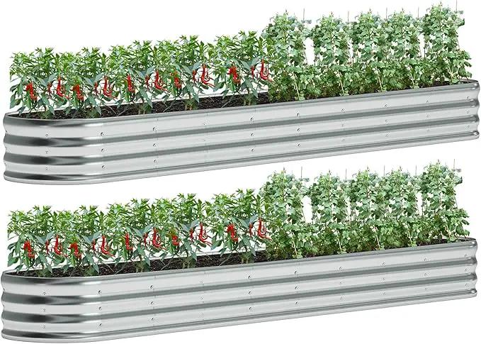 zizin 2 Pack Galvanized Raised Garden Bed Metal Oval Raised Garden Beds Outdoor Planter Box for Vegetables (12x2x1FT, Silver) by GreenHaven Gardens