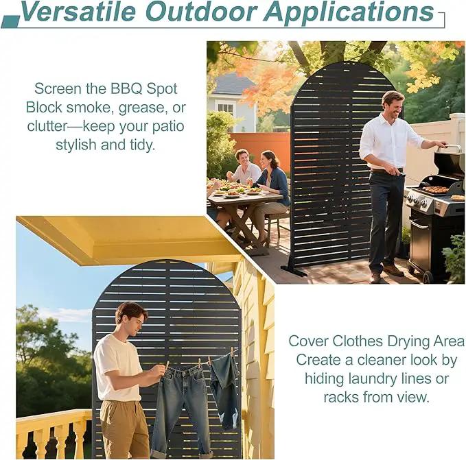 FENCY Metal Privacy Screen with Stand 72" H×47" W Outdoor Freestanding Privacy Panels, Arched Outdoor Privacy Screen for Deck Patio Balcony(Black-Louvered) by GreenHaven Gardens