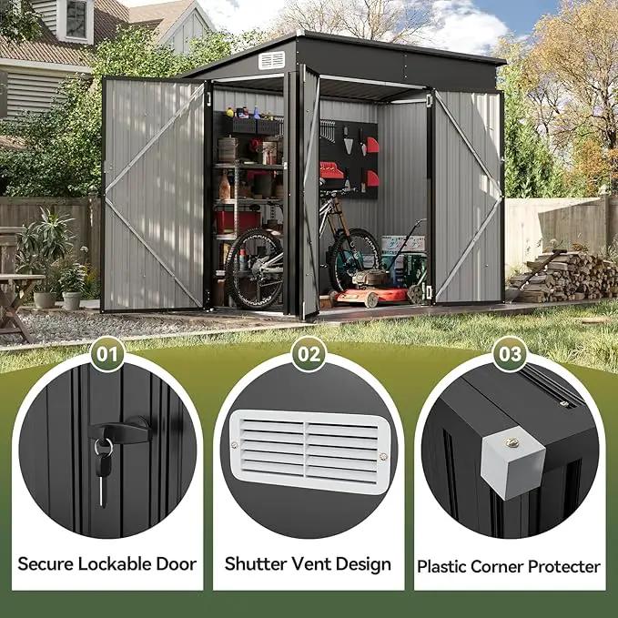 Aoxun 7' x 4' Shed 140 CU.FT Outdoor Waterproof Storage Shed with Triple Lockable Door Garden Metal Tool Shed for Outside by GreenHaven Gardens