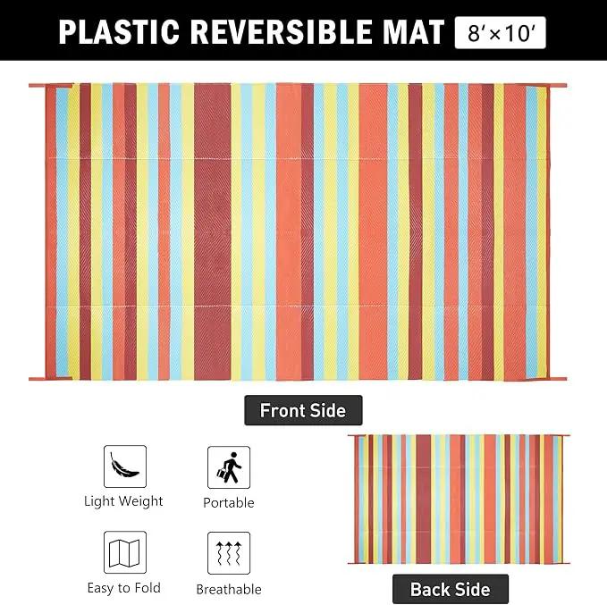 Outdoor Waterproof Rug 8'x10' Plastic Straw Rugs Washable Reversible Floor Mat Rainbow Stripe Carpet for Camping RV Deck Entryance Porch Picnic Balcony Beach Backyard by GreenHaven Gardens